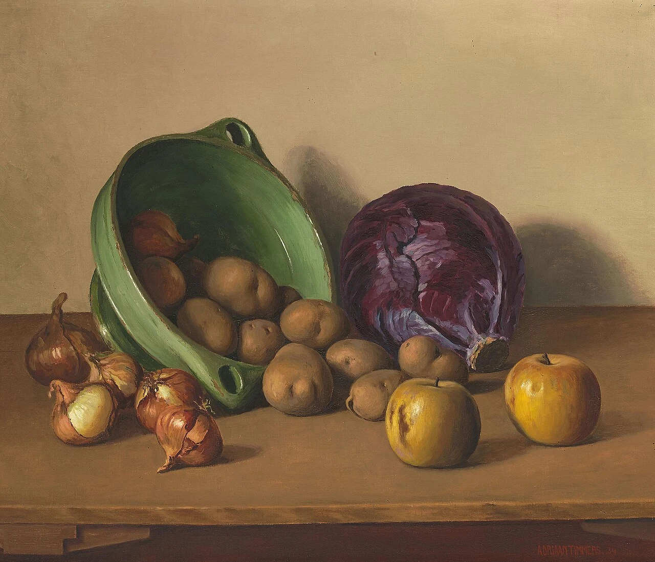 1886-Adriaan Timmers - Natura morta con cavolo rosso, mele e patate